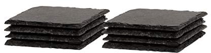 BigDean 8er Set Schiefer Untersetzer 10x10cm - Tisch-untersetzer, Servierplatten - 4 Gummifüße zum Schutz - Ideal für Gläser, Becher und als Dekoration für Kerzen