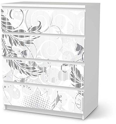 Möbel-Tattoo passend für IKEA Malm Kommode 4 Schubladen I Möbelsticker - Möbel-Sticker Aufkleber Folie I Innendekoration für Esszimmer, Wohnzimmer - Design: Florals Plain 2