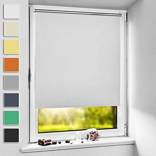 NoCon Verdunklungsrollo Klemmfix ohne Bohren & mit Bohren ● Weiß 70x160cm (BxH) ● Thermorollo Klemmrollo Fensterrollo Sonnenschutz Sichtschutz, Rollos für Fenster und Tür