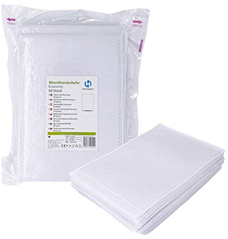 100 Stück Einmalwaschlappen Economy Weiß | Soft Vliesstoff | saugfähig & sanft zur Haut | Einwegwaschhandschuh Waschlappen ideal für Hygienebereiche - wie Babypflege, Pflegedienste, Kosmetik uvm.