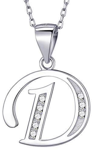 MASADA 925 Silber Buchstaben-Halskette - Initialen-Anhänger mit Zirkonia-Steinen - Buchstabe D - 46 cm Kette mit Samtbeutel