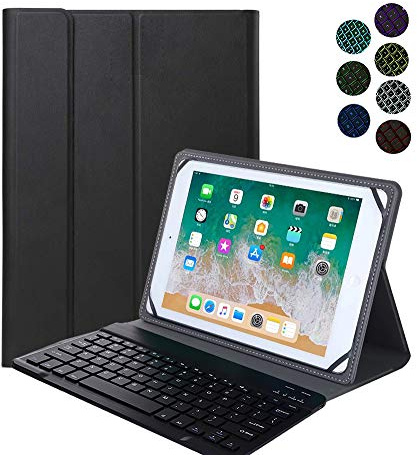YGoal Keyboard Case for All 9-10.8 inch tablet including Dragon Notepad K10, French AZERTY Layout 7 Colors Backlit Wireless Keyboard PU Leather Keyboard Stand Case Cover for Dragon Notepad K10, Black