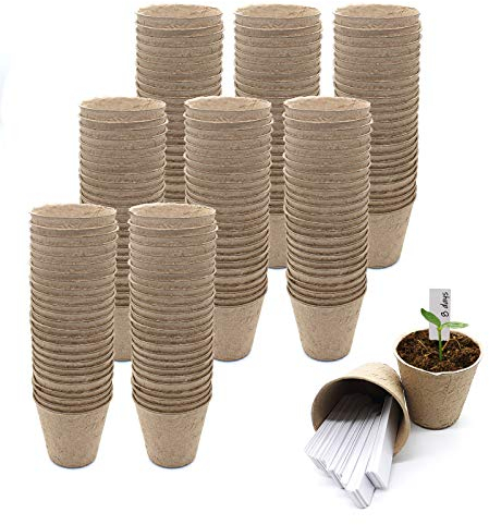 QPEY Lot de 200 pots de tourbe biodégradables de 7,6 cm pour semis, utilisation intérieure et extérieure, marron