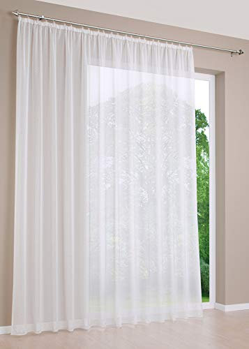 DecoHome | Gardinen Store Voile Vorhang mit Kräuselband, transparent Creme, in verschiedenen Größen | 750 x 240 cm