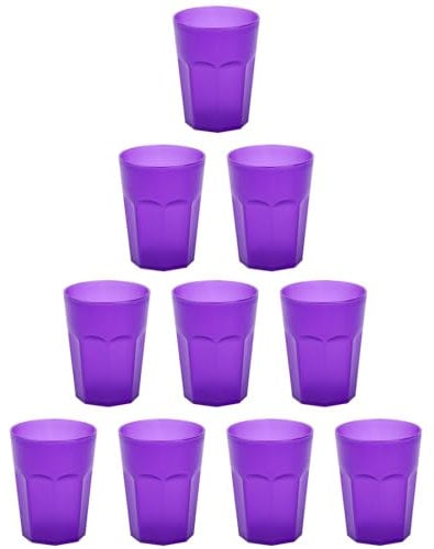Engelland - 10 x Plastikbecher, Trinkbecher, Lila, Frostoptik, 250 ml, mit Eichstrich, bruchfest, stapelbar, Mehrweg, Kunststoff, wiederverwendbar, Party-Becher, Trink-Glas