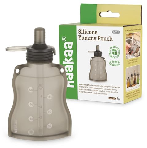 Haakaa | SET Bolsa de almacenamiento de silicona 130ml. + Boquilla de flujo regulable | Reutilizable para alimentos de bebés y niños pequeños