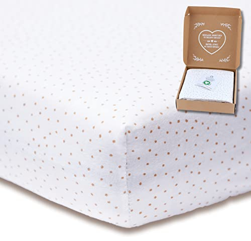 mimaDu - GOTS Spannbettlaken aus Bio-Baumwolle 70x140 cm auch für 120x60, 140x70 - Bettlaken für Kinderbett & Babybett - Baby Spannbetttücher für Gitterbett (oval & eckig) - Kinderbettlaken (Punkte)