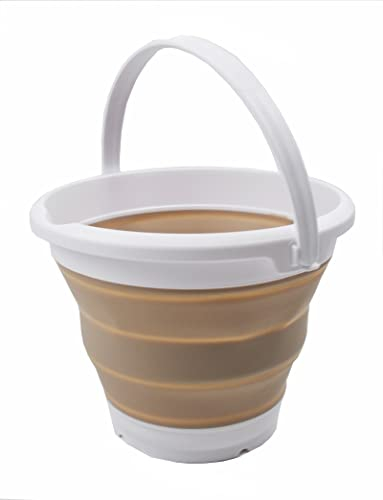 SAMMART 5.5L zusammenklappbarer Plastikeimer - Faltbare runde Wanne - Tragbarer Wassereimer zum Angeln - Platzsparender Outdoor-Wassertopf (Weiß/Latte, 1)