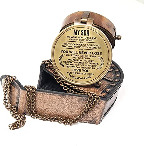 Brass Nautical,Kompass aus Messing mit Gravur für Sohn/Patensohn, von Mutter, Papa, Patenkompass, zum Geburtstag, Taufe, Kommunion, Abschluss, Konfirmation, Camping, Reisen, Umzug (von Mama & Papa,4)