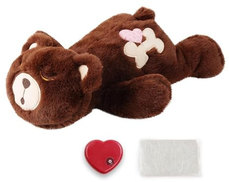 pet prime Dog Heart Beat Puppy Plush Rabbit Toy with Warmer Bag Pet Soft Anxiety Puppy Relief Toy (Brown Bear)