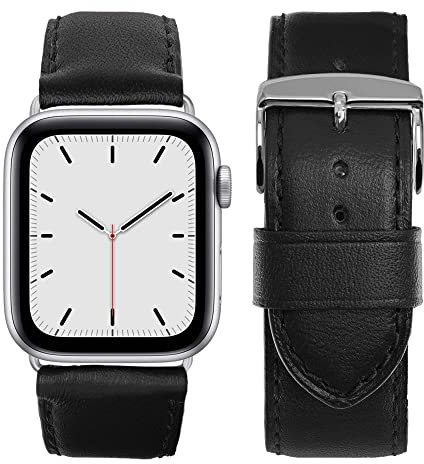 Eternel - Cinturino compatibile con Apple Watch Holi nero 38/40/41/42 mm adattatori in alluminio argento/galassia - Pelle di vacchetta fatta a mano in Francia - Compatibile con tutti gli Apple Watch