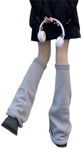 Women Knitted Leg Warmers, Knee High Preppy Style Ribbed Leg Warmers for Teen Girls,Pink Leg Warmers (Light Grey, One Size)