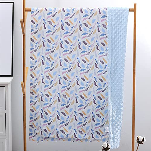 Hixingo Babydecke Kuscheldecke Wohndecke für Neugeboren mit Minky Stoff Süße NordischBedruckt Weiche Warm Bequem Kinderdecke für Kinderwagen Babyschale Wiege (Blaue Feder,75x110cm)