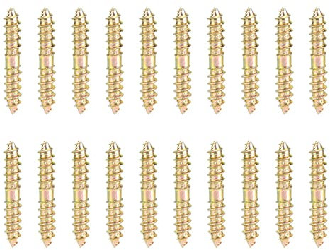 20Pcs Double Head Ended Wood to Wood Screws, Furniture Fixing Dowel Screw, 5x30mm Double Ended Dowel Screw Self Tapping Threaded Bolts for Woodworking Furniture Connector