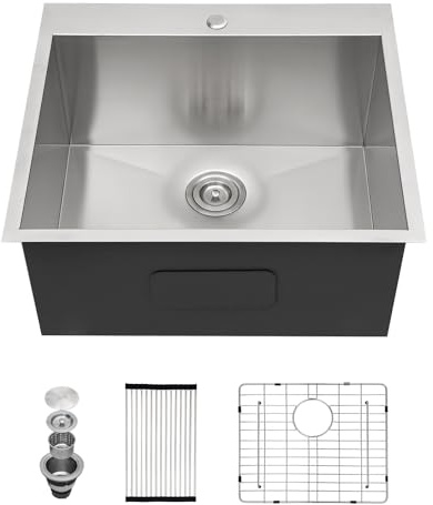 Sarlai 25 Inch Laundry Sink - 25x22 Drop In Kitchen Sink Utility Laundry 12 Inch Deep Sinks Topmount Single Bowl Stainless Steel Room Utility Tub Sinks Basin