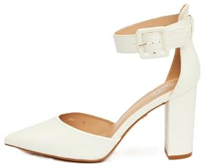 Rio Fiore Damen Pumps, Weiß, 8,5cm Blockabsatz, PU-Leder, Bequeme Pumps mit Absatz, Riemchenpumps, 2062A-9-J-7 (Weiß PU, 39EU)