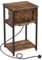 VASAGLE Slim Side Table with Charging Station, Narrow Bedside Table with 2 AC Outlets 2 USB Outlets, 30 x 34 x 58 cm, for Living Room, Bedroom, Rustic Brown and Black LET374B01