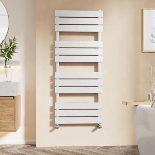 EMKE Flat Panel Heated Towel Rail - 1200 x 500 mm, Versatile Wall/Floor Mounted Bathroom Radiator White