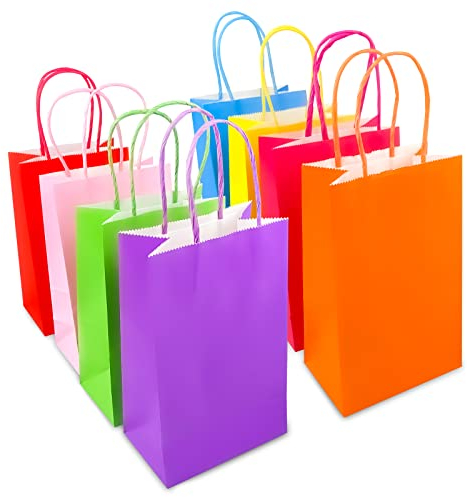 Fousenuk 40 Stück Geschenktüten Kindergeburtstag, Candy Papiertüten mit henkel, Bunte Kraftpapier Geburtstagstüten zum Verpacken Dessert und Mitgebsel, für Geburtstag, Hochzeit, Party, Feiern