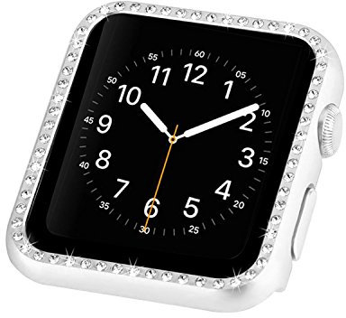 Orologio Custodia Argento Compatibile con Apple Watch 38mm, Glitter PC Custodia Rigida Paraurti in Lega di Alluminio Metallo Protettiva Cornice Case Antiurto Compatibile con Apple Watch Serie 3/2/1