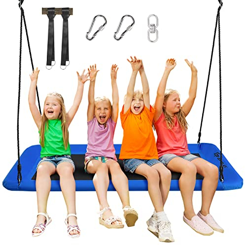 KOMFOTTEU Höhenverstellbare Nestschaukel, Baumschaukel für Kinder & Erwachsene, Gartenschaukel bis 300 kg belastbar, Hängeschaukel für Innen und Außen, 150 x 80 cm (L x B) (Blau)