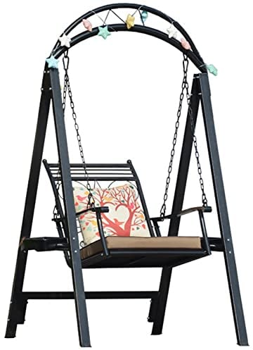 Outdoor Garden Wrought Iron Adult Swing with Tray Comfortable Cushion Metal Material White Single Leisure Rocking Chair (black)