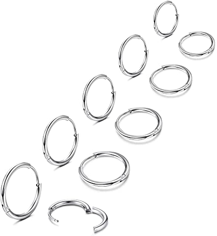 KRFY Kleine Creolen Ohrringe Silber Damen Herren Chirurgenstahl Knorpel Huggie Ohrringe Set Snug Lobe Nase Lippen Daith Helix Piercing Schmuck Winzige Scharnier Schläfer Creolen 6/7/8/9/10MM