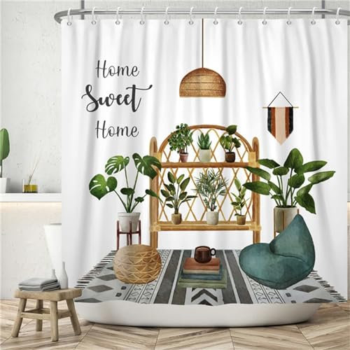 Duschvorhang 90x180cm Landhausstil Duschrollo für Badewanne Vorhang Outdoor Duschvorhänge Anti Schimmel Wasserdicht Duschtrennwand Moderne Badezimmer Gardinen Dusche mit 12 Duschvorhangringe Z205