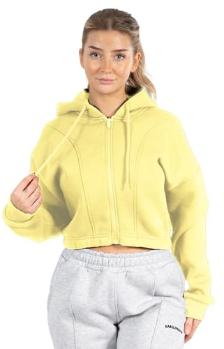 SMILODOX Damen Full Zip Hoodie Rayna - Regular fit langarm Oberteil mit Kapuze, Größe:M, Color:Gelb