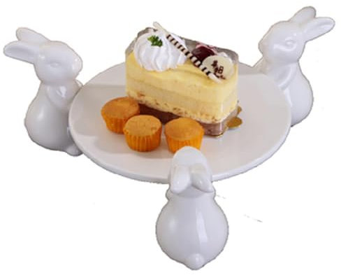 Soulnioi Easter Cake Stand,Bunny Rabbit Ceramic Plate,Dishes for Dessert Food Server Tray Ceramic Snack Stand Earring Organizer Tray for Wedding,Mother's Day Easter Day Three Bunnies