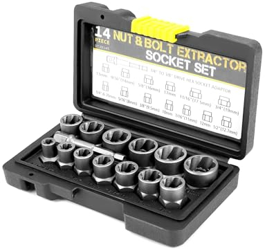 QWORK® 15 pezzi dado remover, set di estrattori per viti per viti e bulloni danneggiati con 13 estrattori per viti di diverse dimensioni