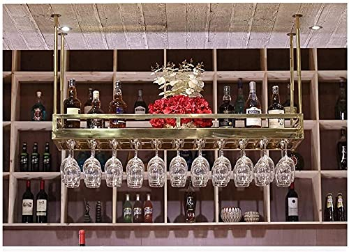 304 Plafond En Acier Inoxydable Casier À Vin Bar Présentoir Nordique Vintage Ménage Vin Rouge Porte-gobelet Décoration Étagère À Vin Rack Restaurant Gobelet Rack Hauteur Réglable,Or,60X35C Mariage