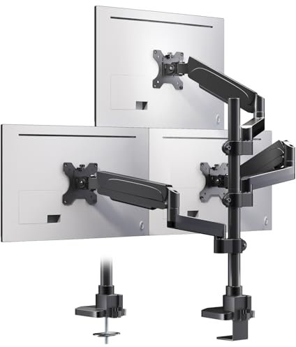 PUTORSEN Soporte de Monitor para 3 monitores para Pantalla de 17 – 32 Pulgadas, Soporte para Monitor de 3 monitores, Altura Regulable con 9 kg por Brazo, Barra de 67 cm, Soporte de Pantalla Giratorio