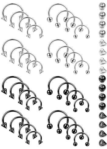Diamday 32Pcs 16G Hufeisen Septum Ringe für Frauen Männer 316L Chirurgisches Stahl Hufeisen Nasenringe Helix Ohrringe Augenbrauen Tragus Lippen Ringe Daith Nippel Piercing Schmuck 16Pcs Extras Kugeln