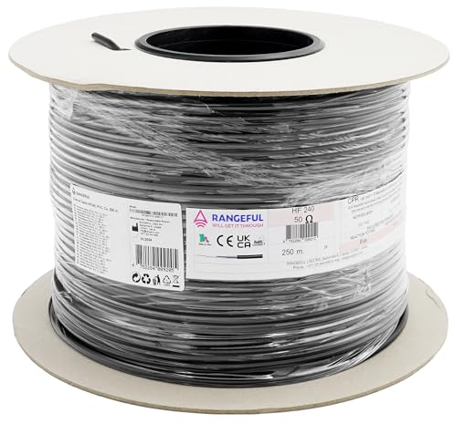 HF240 250m Koaxialkabel (LMR 240 Äquivalent) — 50 Ohm antennenkabel für SMA BNC TNC PL259 UHF N Stecker — coax kabel verlängerung CB funk HAM radio WLAN Internet Router 4G 5G — Hergestellt in Italien