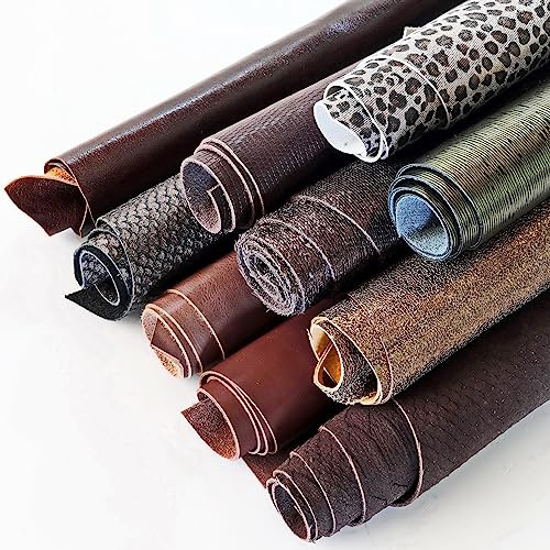 LA GARZARARA Fantastische gemischte Lederstücke, 2 kg, Drucke, Muster und verschiedene Weichheiten, in verschiedenen Farben, zufällige Auswahl, Mindestgröße 20 x 25 cm – max. 40 x 40 cm (Braun,
