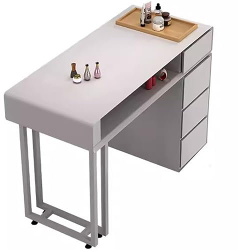 KK-GGL Heavy Duty Manicure Table, Modern Nail Desk for Nail Tech, Professional Nail Makeup Desk with Drawers, White Salon Nail Tech Desk, Makeup Station with Plug-In Board,A 80cm