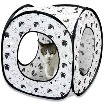 Andiker Tente pop-up pour chat, 3 trous, sûr et solide, tunnel pliable, facile à transporter, pour chat, chaton, cachette, jeu, dressage (noir carré)