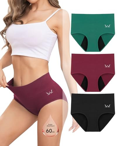 Rdiner Period Pants for Women 60ML Heavy Flow Absorbency Period Underwear Leakproof Extra Protective Menstrual Panties High Waist Postpartum Underwear Menstrual Knickers Pack of 3,HHL,S
