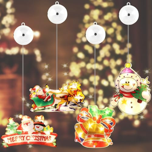 LED Weihnachtsbeleuchtung Fenster,4 PCS Warmweiße Fensterbeleuchtung für Innen & Außen, 40 LEDs Saugnapf Lichterkette Fenster Weihnachtslichter für Fenster, Kinderzimmer, Balkone & mehr Weihnachtsdeko