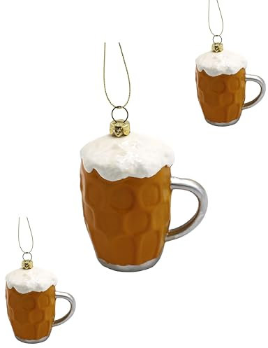 M.Kritzinger's Palle di Natale in plastica, motivo: boccale di birra, 10 cm, set da 3