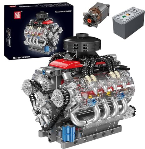 Mould King V8 Engine Building Blocks Sets, 10171 MOC Scale Model Kit with Battery and Motor, Collectible Set for Adults, Construction Toys for Teens(487 Pcs)