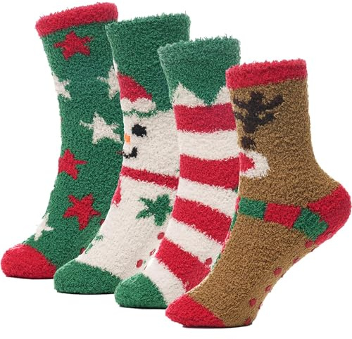 A2Z 4 Kids 4 Pack Christmas Socks Warm Cozy Kids Ages 2-14 Years | Soft Durable Novelty Xmas Crew Socks for Boys & Girls Winter Wear