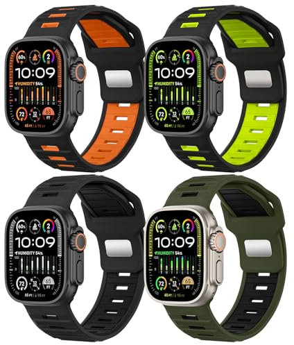 MoKo 4Pack Sportivi cinturini Compatibili con Cinturino Apple Watch Ultra 2/Ultra 49mm 46mm 45mm 44mm 42mm per Uomo, Silicone Cinturino per Apple Watch Ultra 2 iWatch Serie 10 9 8 7 6 5 4 SE,Colore C