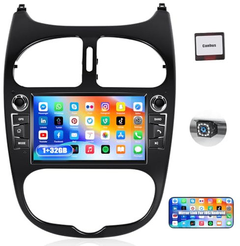 CAMECHO Android 13 Autoradio 2Din für Peugeot 206 206CC 2002-2010, 7 Zoll Touchscreen mit GPS Navi WiFi Mirror Link Bluetooth FM/RDS Radio SWC AHD Rückfahrkamera&MIC