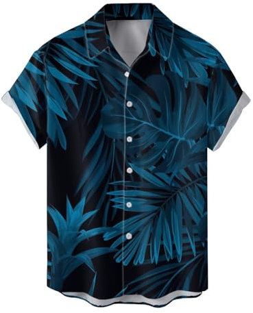 NNGOTD Summer Shirts for Men, Men's Short Sleeve Shirts Formal Dress Shirt Business Regular Fit Button Up Office Shirts with Pockets Tropical Print Mens Cruise Wear Blouses (White, L)