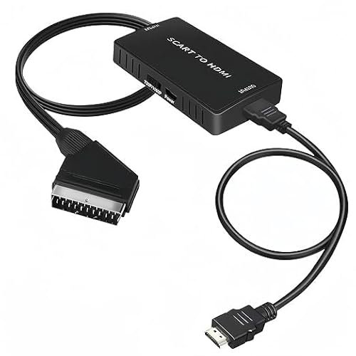 Scart to HDMI Converter, Scart to HDMI Cable with 720P/1080P Switch, Scart to HDMI Adapter for TV Monitor Projector, Scart Lead to HDMI Video Converters for VHS DVD Player STB Xbox Wii PS2 PS3 to TV