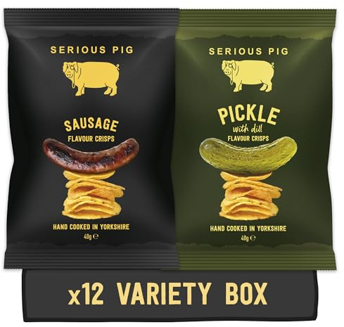 Serious Pig Crisps Variety Pack | Sausage and Pickle With Dill Flavours | Hand Made With Finest Yorkshire Potatoes (12 Pack)