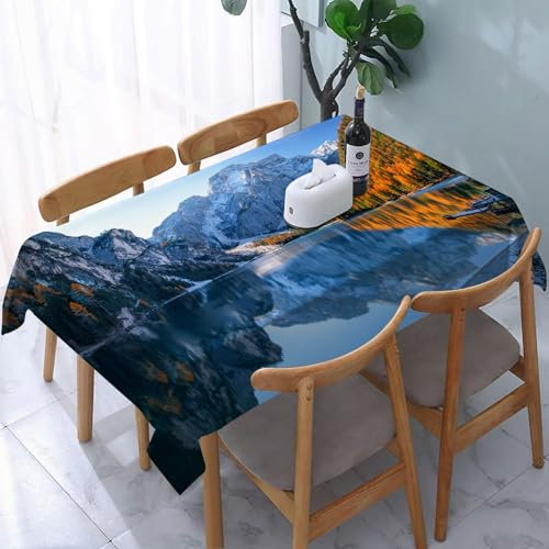 YOIUE Tischdecke Abwaschbar Rechteckig,137x183cm,Polyester Tischtuch Tafeldecke Ornamente Schmutzabweisend Pflegeleicht,Schöner See in den Alpen im Herbst