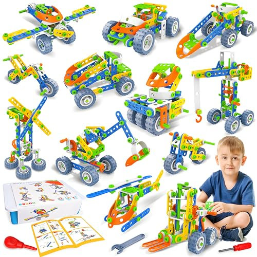 MOONTOY 12-in-1 Konstruktionsspielzeug ab 4 5 6 7 8 9 Jahre Jungen Geschenk, 152 PCS STEM Baukasten Spielzeug ab 4 5 6 7 8 9, Lernspielzeug Bauset Kinder Kreative Bausteine Geschenk für Kinder